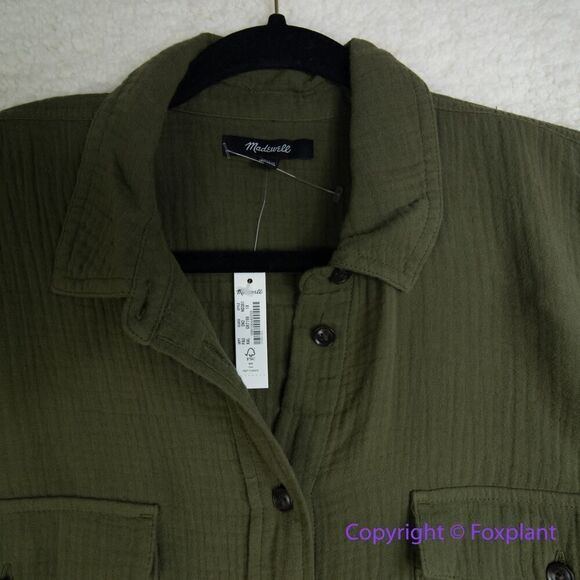 New! Madewell Lightspun Flap Pocket Oversized Ex-Boyfriend Shirt  green, size 1X - Picture 16 of 16